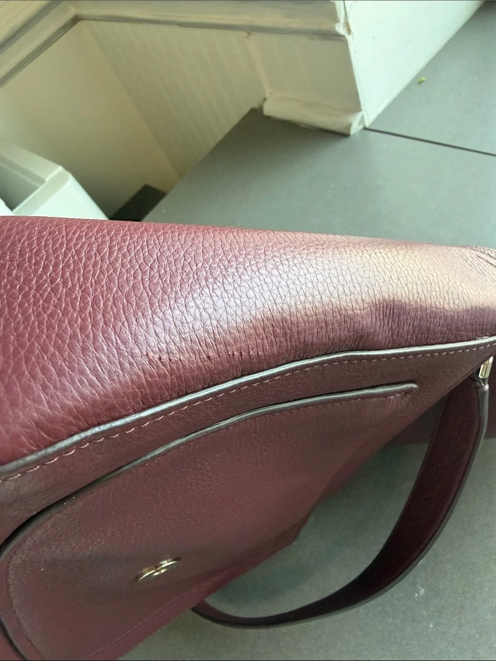 Kate Spade New York Burgundy Pebbled Leather Flap Shoulder Bag